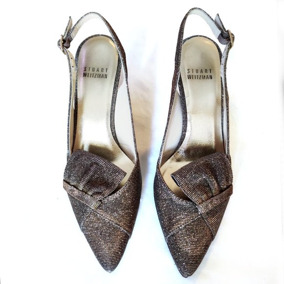 Stunning Stuart Weitzman Shimmery Pewter Silver Metallic Slingback Heels 5 6 EUC - Picture 9 of 12